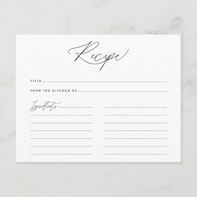 Simple Minimalist Type Script Recipe Card (Front)