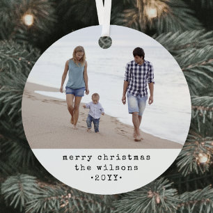 Simple Minimalist Typewriter Christmas 2 Photo Metal Ornament