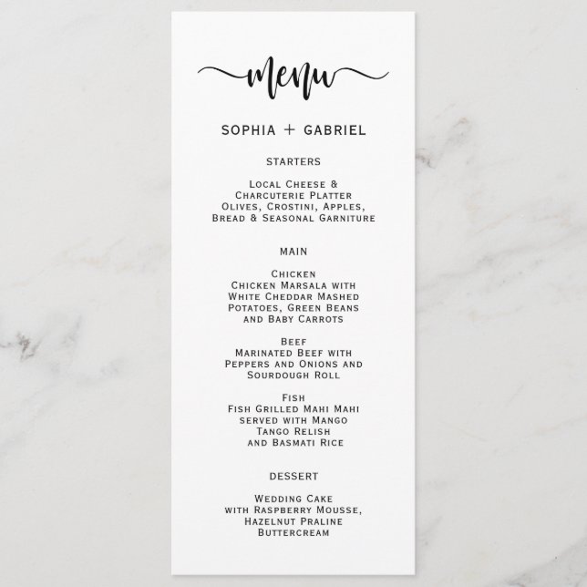 Simple Minimalist Typography Wedding Menu Card (Front)