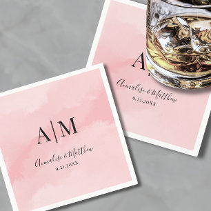 Simple Minimalist Watercolor Pink Wedding Napkin