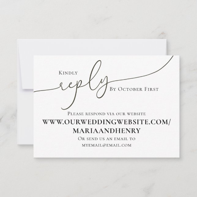 Simple Minimalist Website Calligraphy Reply Script RSVP Card (Front)