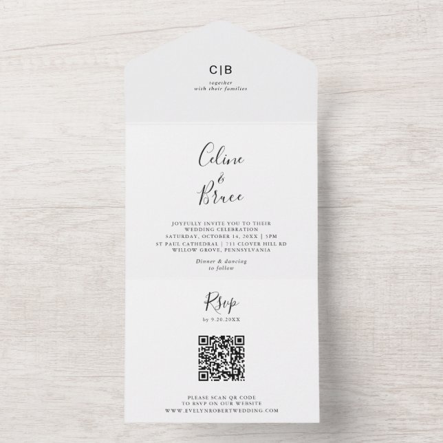 Simple Minimalist Wedding   All In One Invitation (Inside)