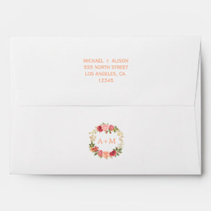 Simple minimalist wedding monogrammed roses wreath envelopes