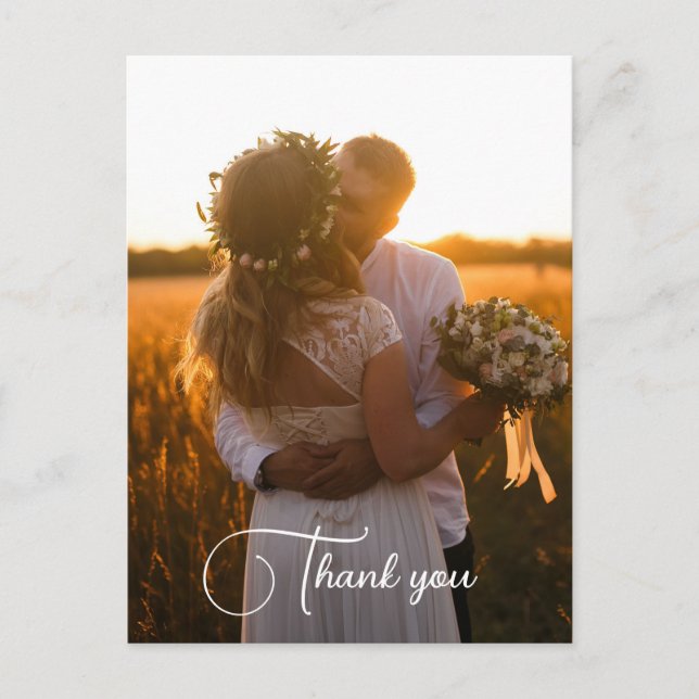 Simple Minimalist Wedding Photo Thank You Postcard (Front)