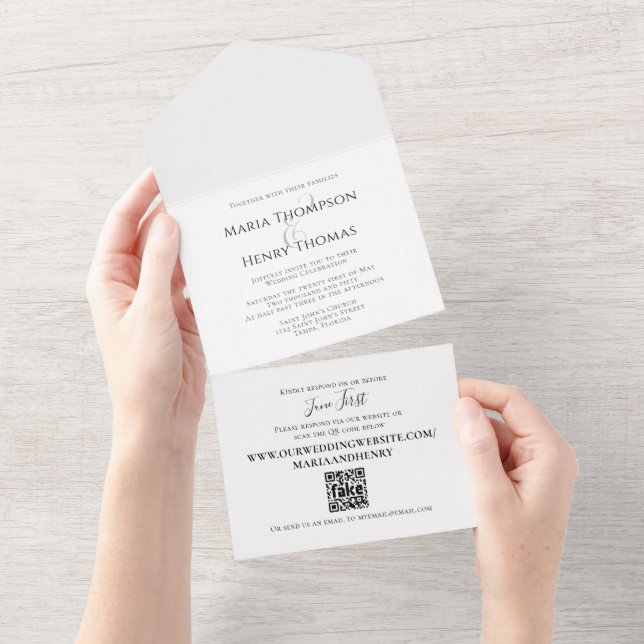 Simple Minimalist Wedding QR Code RSVP Website All In One Invitation (Tearaway)