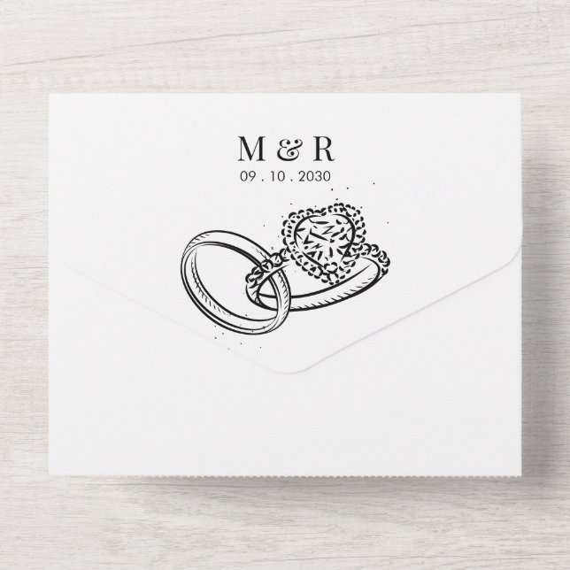 Simple minimalist wedding ring  all in one invitation (Back)