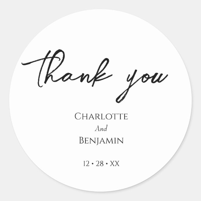 Simple Minimalist Wedding Round Thank You Sticker (Front)