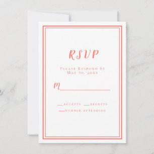 Simple Minimalist Wedding RSVP Coral White Modern