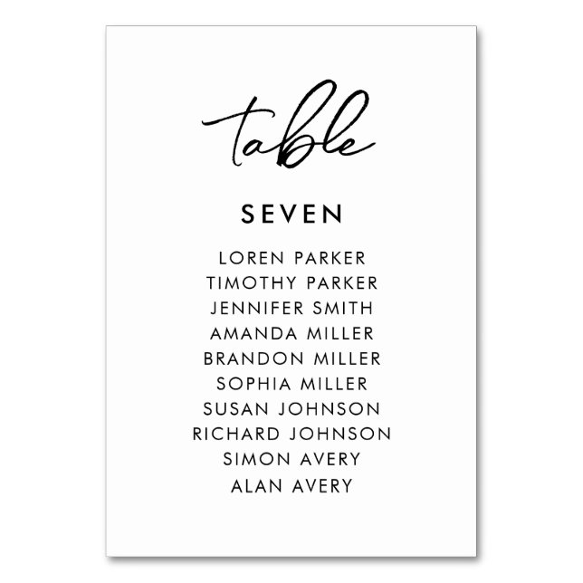 Simple Minimalist Wedding Seating Chart Table Table Number (Front)