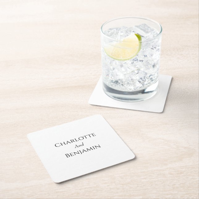 Simple Minimalist Wedding Square Paper Coaster (Insitu)