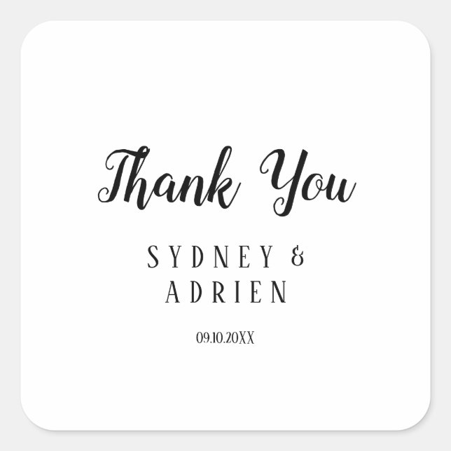 Simple Minimalist Wedding Thank You Favour Square Sticker (Front)