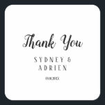 Simple Minimalist Wedding Thank You Favour Square Sticker<br><div class="desc">This simple minimalist wedding thank you favour sticker is perfect for an elegant wedding. The classic design features rustic black and white typography with a modern minimalist feel. QSD113</div>