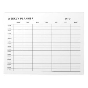 Simple Minimalist Weekly Hourly Planner Notepad