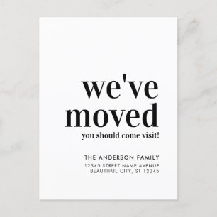 Simple Minimalist We've Moved Modern Black Moving Announcement Postcard