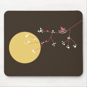 Simple Minimalist Whimsical Nesting Birds & Family Mouse Pad