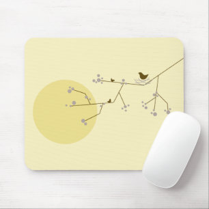 Simple Minimalist Whimsical Nesting Birds & Family Mouse Pad
