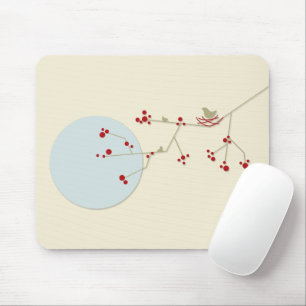 Simple Minimalist Whimsical Nesting Birds & Family Mouse Pad