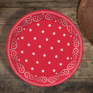 Simple Minimalist Whimsical Rustic Red Bandana Paper Plate