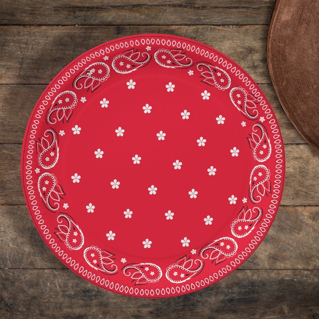 Simple Minimalist Whimsical Rustic Red Bandana  Paper Plate (Creator Uploaded)
