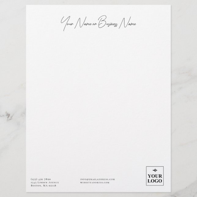 Simple Minimalist White Address Name Logo Letterhead (Front)