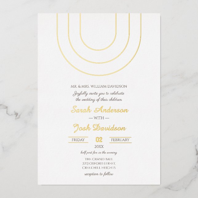 Simple Minimalist White and Golden Wedding Foil (Front)