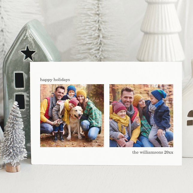 Simple Minimalist White Black Two Square Photos  Holiday Card (Creator Uploaded)