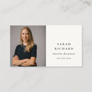 Simple Minimalist White Professional Custom Photo Business Card