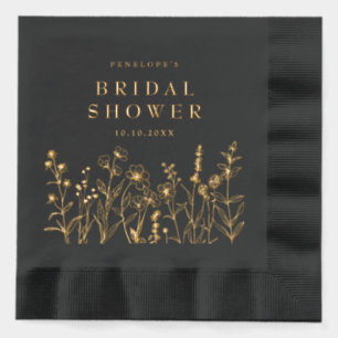 Simple Minimalist  Wildflower Bridal shower Gold Foil Napkins