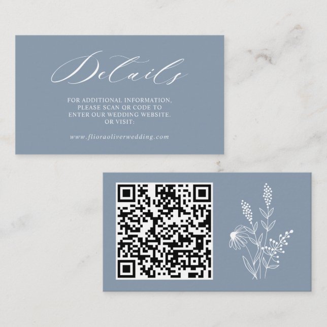 Simple Minimalist Wildflower Dusty Blue Wedding    Enclosure Card (Front/Back)