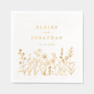 Simple Minimalist  Wildflower Wedding Gold Foil Napkins