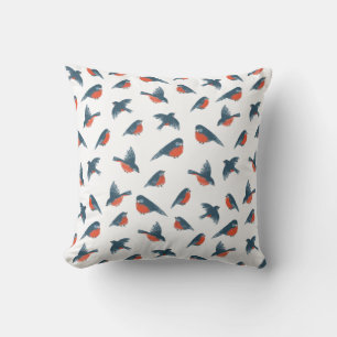 Simple Minimalist Winter Blue Red Bird Pattern Throw Pillow