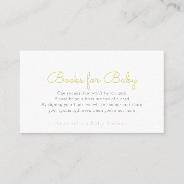 Simple Minimalist Yellow Baby Shower Book Request Enclosure Card (Front)