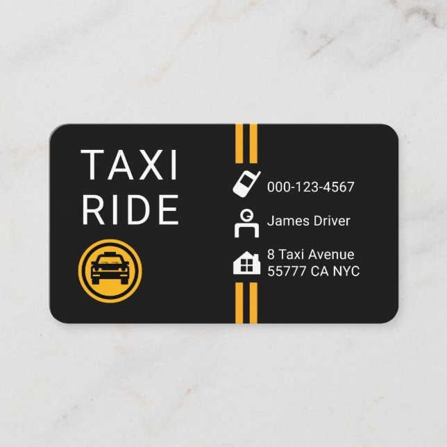 Simple Minimalist Yellow Taxi Lines Business Card (Front)