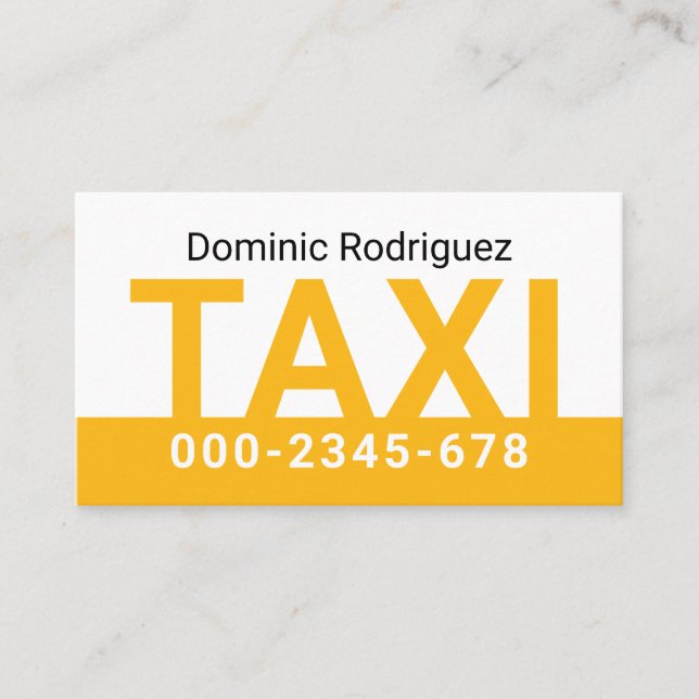 Simple Minimalist Yellow Taxi Service Business Card (Front)