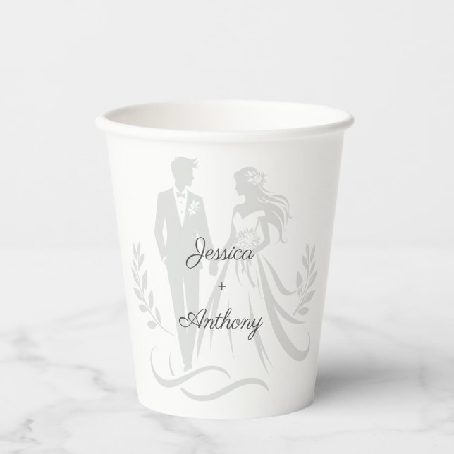 Simple Minimalistc Elegant Custom Name Wedding Paper Cups (Front)