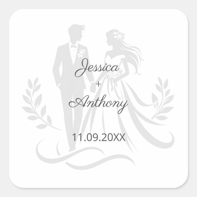 Simple Minimalistc Elegant Custom Name Wedding Square Sticker (Front)