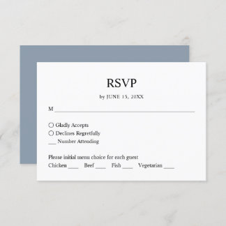 Simple minimaliste Dusty Blue Wedding Réponse RSVP