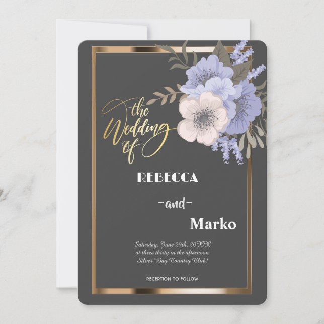 Simple minimaliste Floral, Gold Frame invitation (Devant)