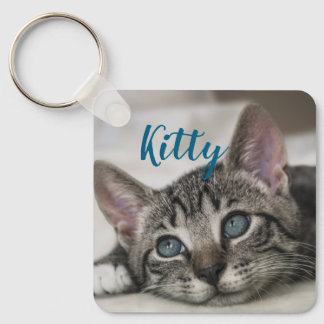 Simple Minimalistic Custom Pet Name and Photo  Keychain