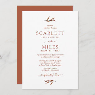 Simple Minimalistic Fall Leaves Terracotta Wedding Invitation