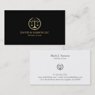 Simple Minimalistic Gold Justice Logo On Black Business Card
