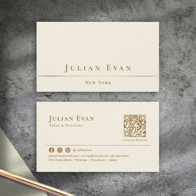 Simple Minimalistic Ivory White Creamy Gold  Business Card (Creator Uploaded)