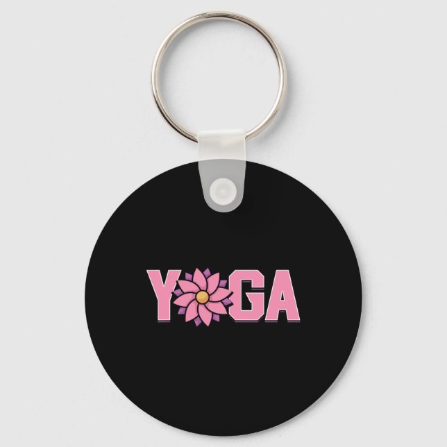 Simple Minimalistic Lotus Flower Yoga  Keychain (Front)