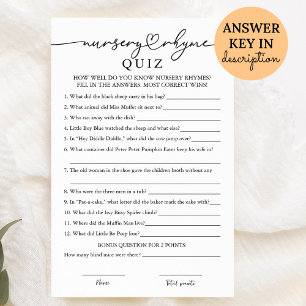 Simple Minimalistic Nursery Rhyme Baby Shower Game