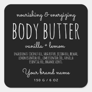 Simple minimalistic packaging black body butter square sticker