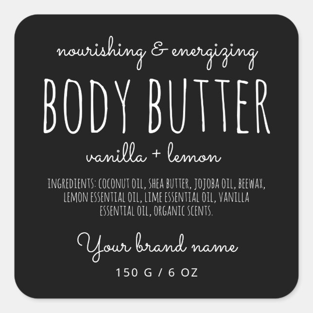 Simple minimalistic packaging black body butter square sticker (Front)