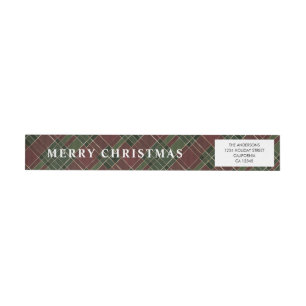 Simple Minimalistic Red and Green Plaid Christmas Wrap Around Label