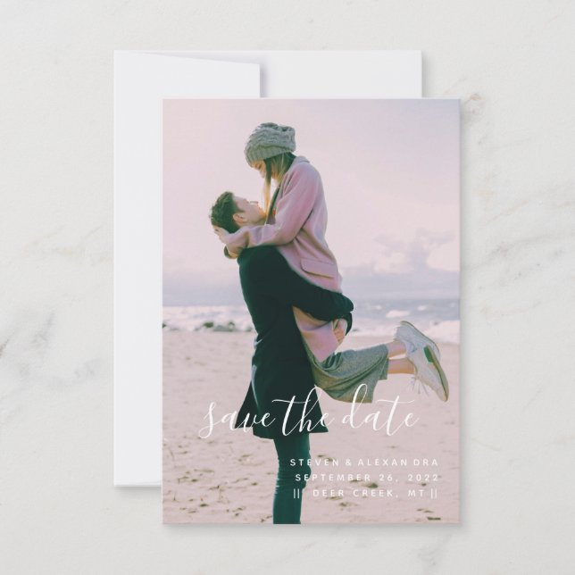 Simple Minimalistic Script and Photo Save The Date (Front)