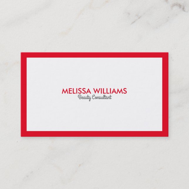 Simple Minimalistic White & Bright red Border Business Card (Front)