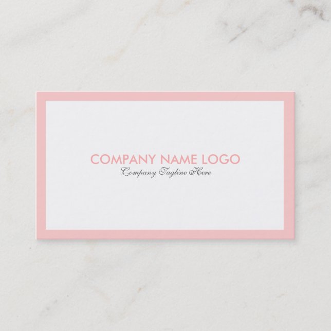 Simple Minimalistic White & Light Pink Border Business Card (Front)